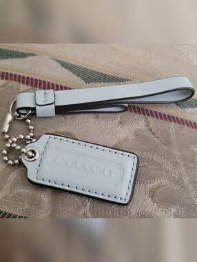 NEW Coach Light Blue Leather Key Tag And Fob